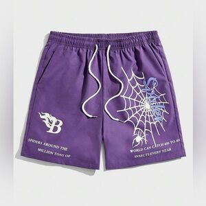 NWT- ROMWE Men’s Purple Drawstring Graphic Shorts - Size Large **Smoke Free Home